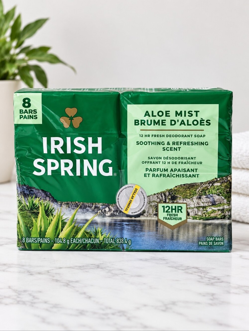 Irish Spring Aloe Mist Deodorant Soap 8 Bar Pack 12HR Fresh New Sealed